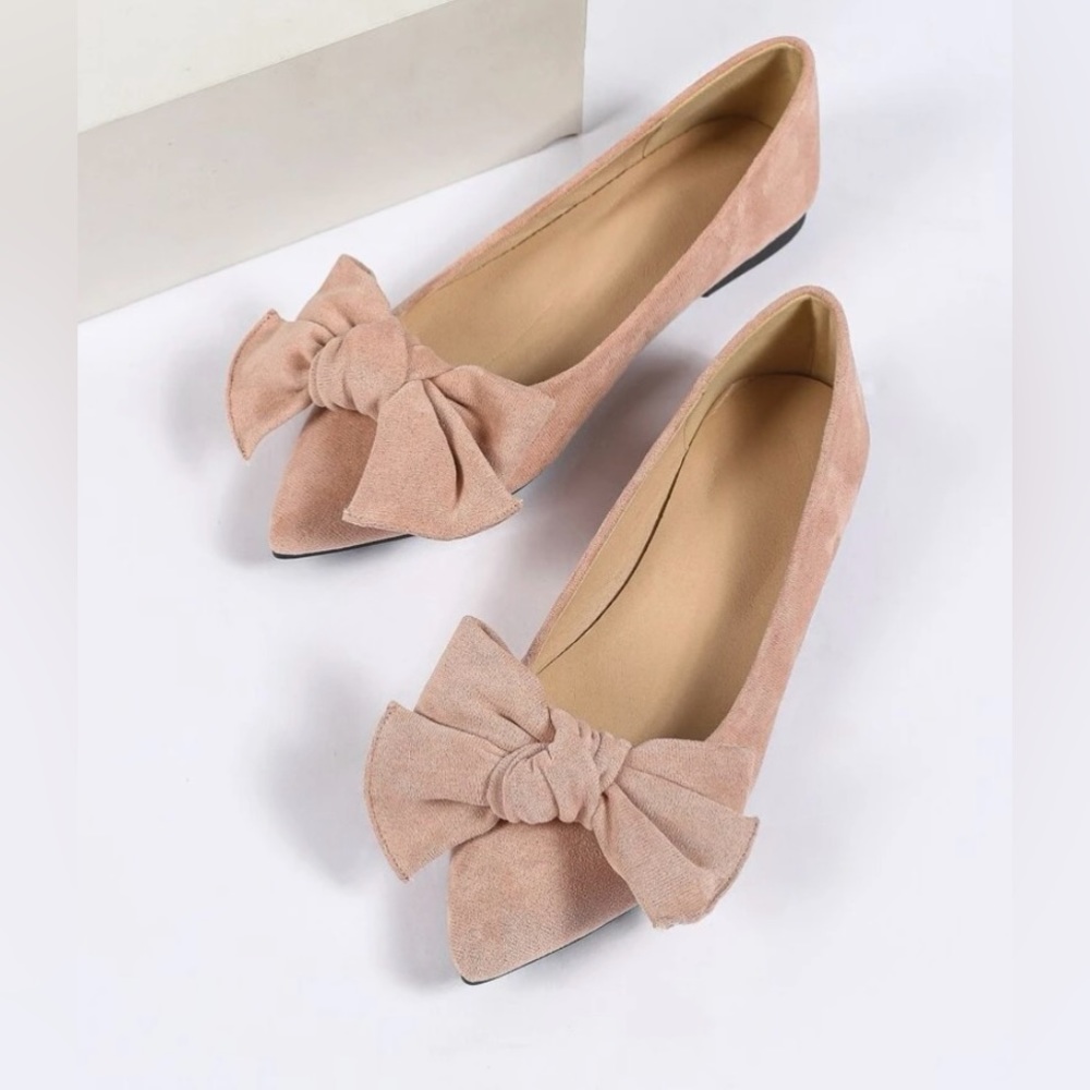 Dusty Pink Bow Suede Flats